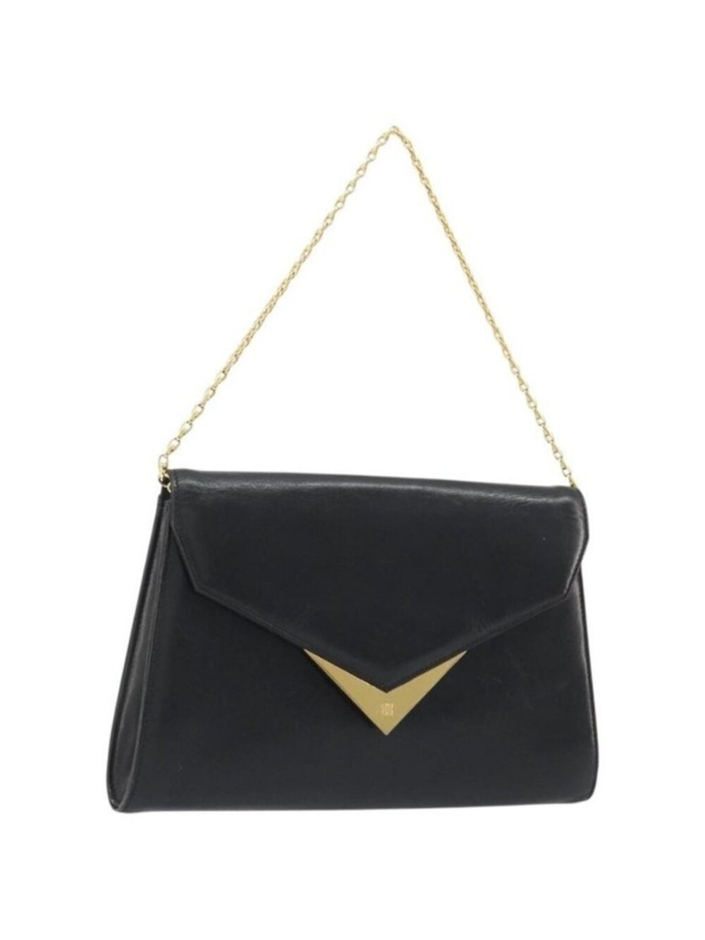 Authentic GIVENCHY Chain Shoulder Bag Leather Black Gold